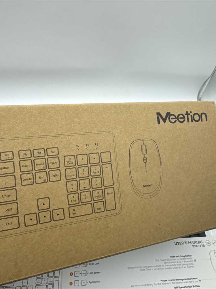 Meetion BTC9770 Wireless Bluetooth Keyboard Mouse Combo Open Box