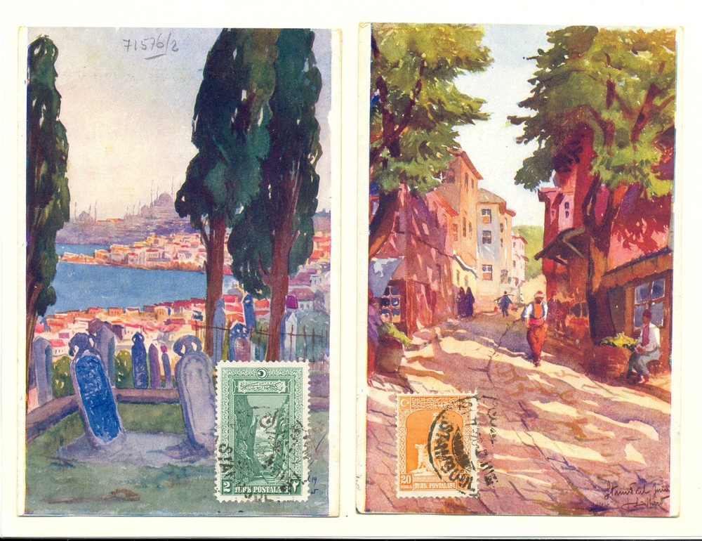 TURKEY 1928 ca 2 x .PPC -STAMP FRONT-NOT MAILED -VF @8