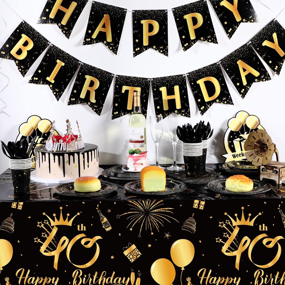 3 Pack 40th Birthday Plastic Tablecloth Dinner Table Cover, 54x108 Inches