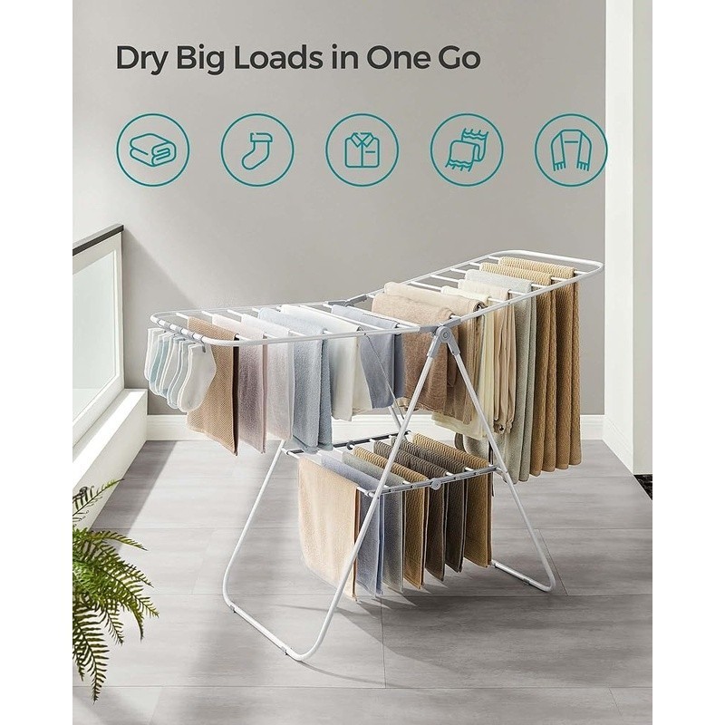 Adjustable Foldable Clothes Drying Rack 24 Rods 27 Clips Heavy Duty Rustproof US