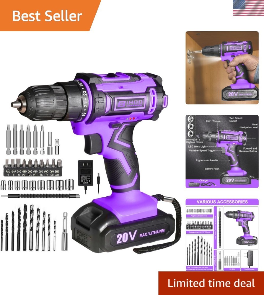 Cordless Drill Set 20V Power Drill Driver with Bits LED Light Safety