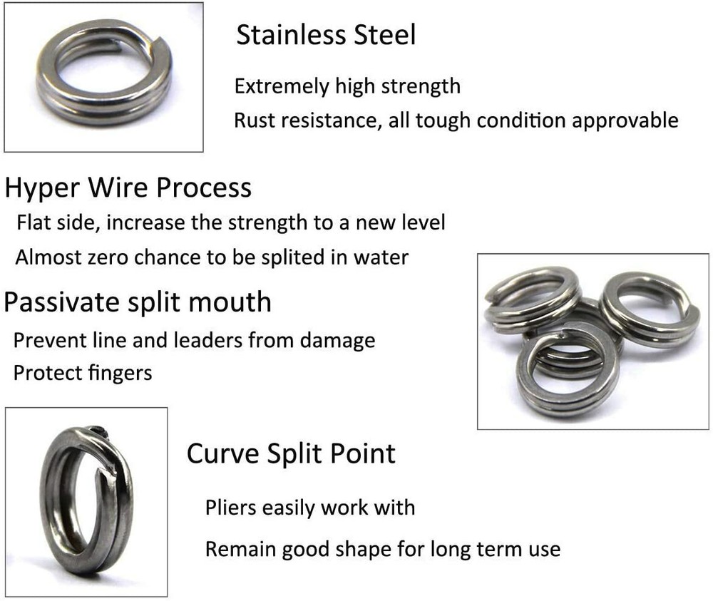 30 Pcs Stainless Steel Split Ring Super Strong Hyper Flat Wire Hook Connector