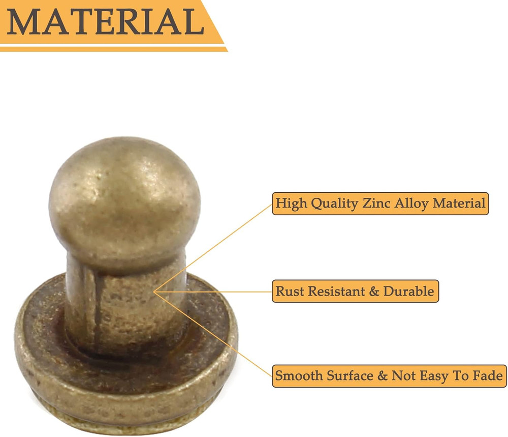 100Set 5mm Round Head Button Studs Bronze Button Stud Screw Leather Button Rivet