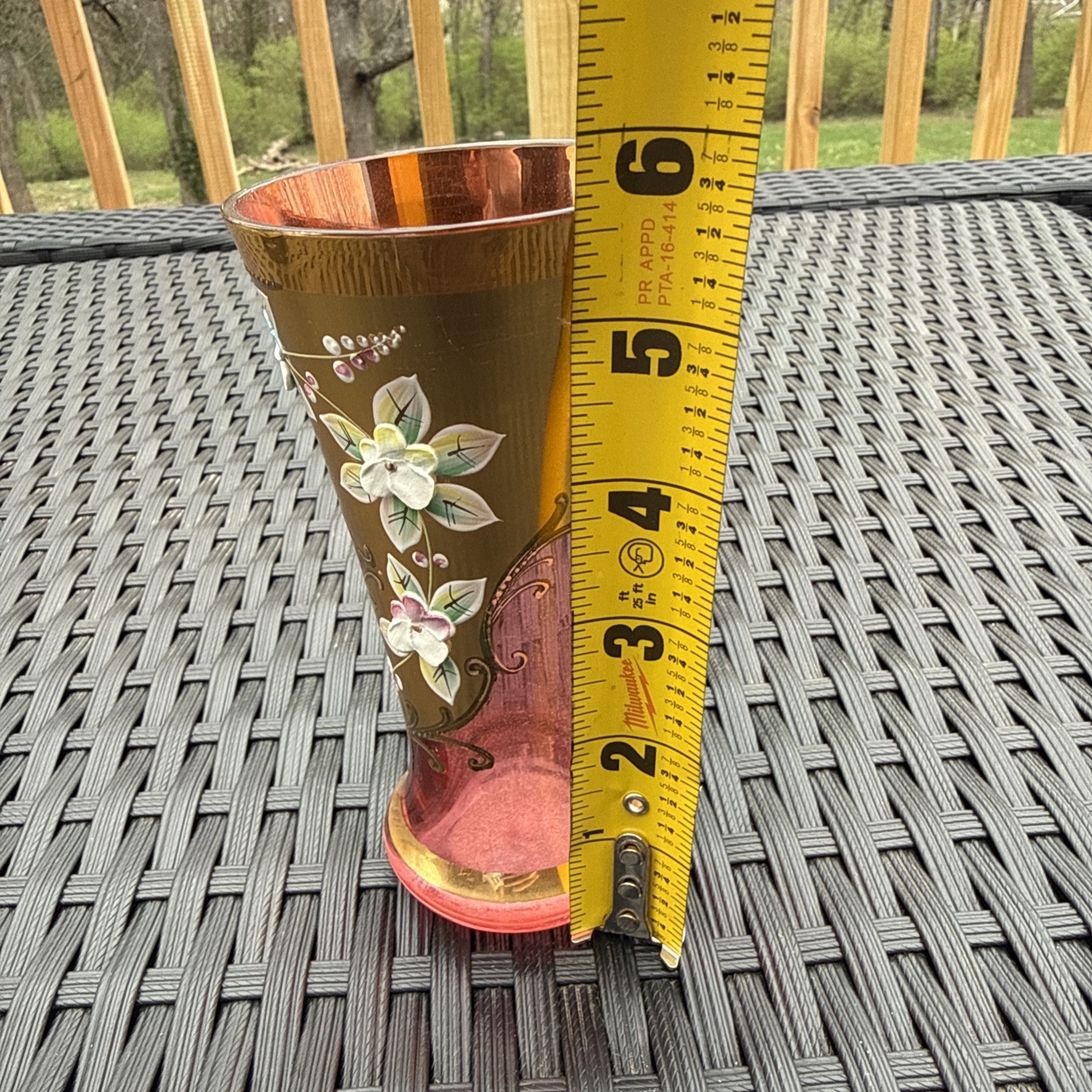 BOHEMIA CZECH REPUBLIC GOLD HIGH ENAMEL CRANBERRY HANDMADE CRYSTALEX VASE