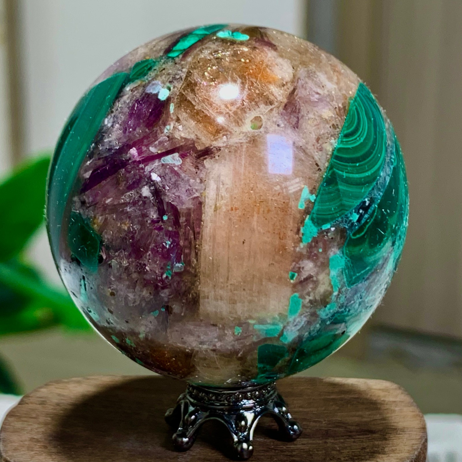 125G Newly discovered rare malachite purple mica symbiotic sphere restoration