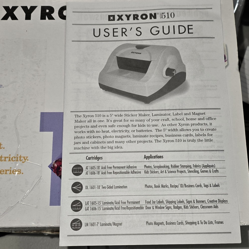 Xyron 510 Sticker, Labels, Magnet Maker Laminating Machine Read