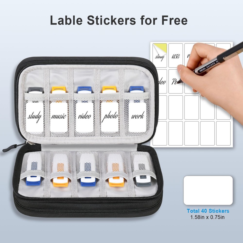 Lacdo USB Flash Drive Case with Labels, Organizer Thumb Black