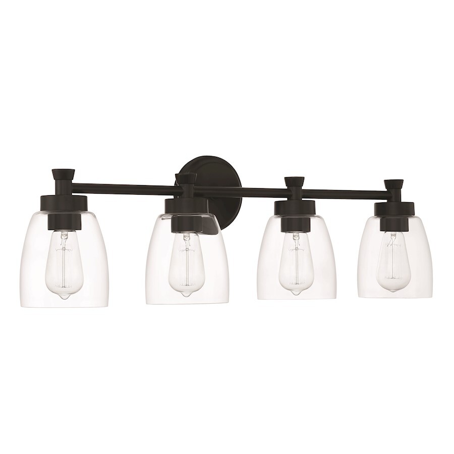 Craftmade Henning 4 Light Vanity, Flat Black/Clear - 12730FB4