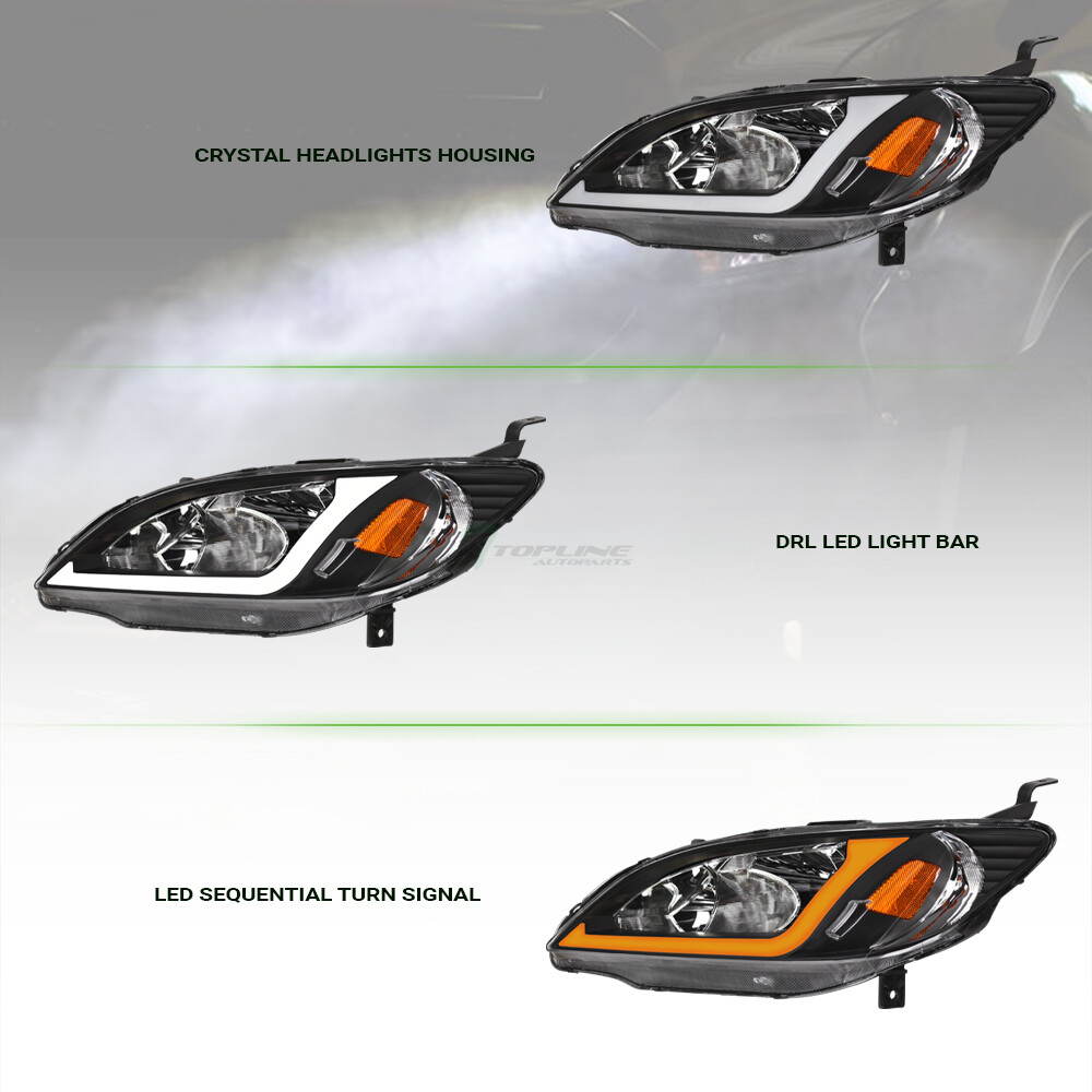 Topline For 2004-2005 Civic 2D/4D Switchback Sequential LED Strip Headlights Blk