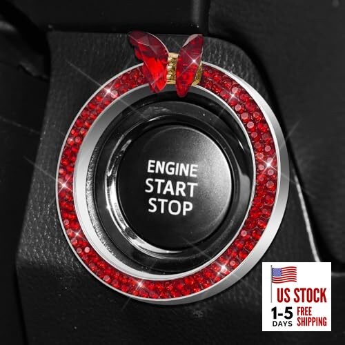 2PCS Bling Car Engine Start Stop Decoration Ring, Push to Start Button Red+Red