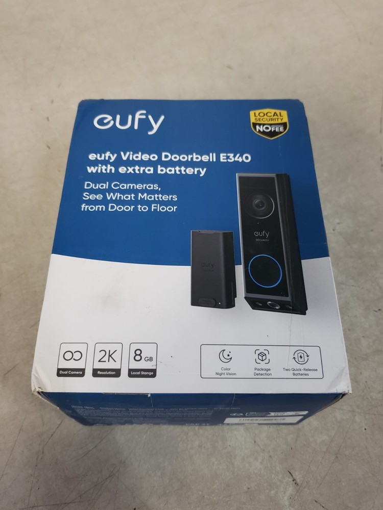 eufy E340 Wireless Video Doorbell Security Dual Camera with Extra Battery