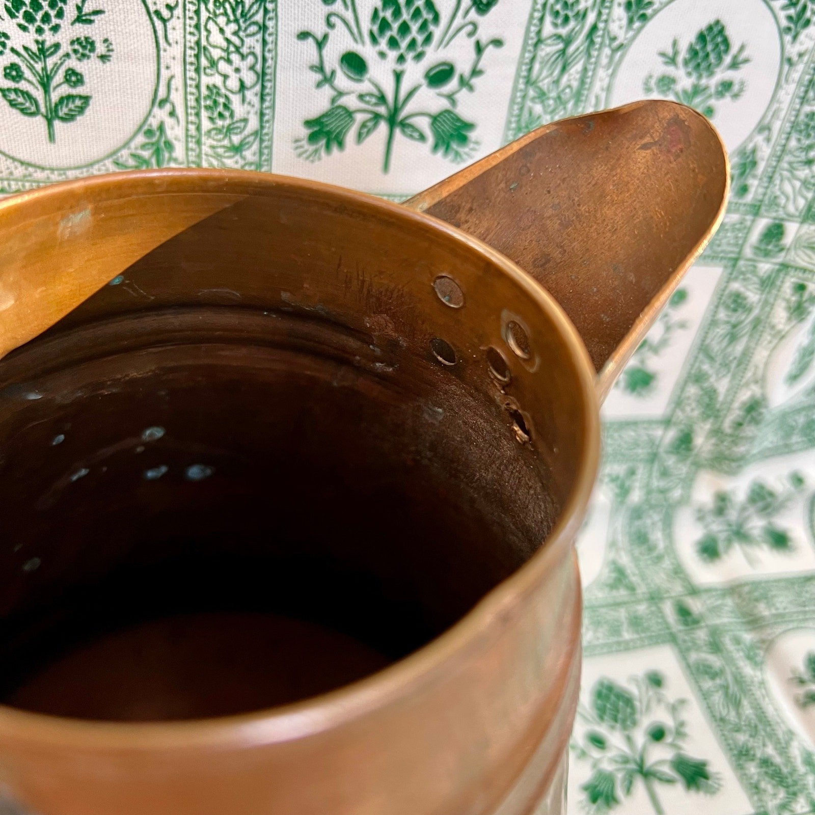 Vintage 1950s Hammered Copper Pitcher Jug Brass Handle Rustic Kitchen Decor