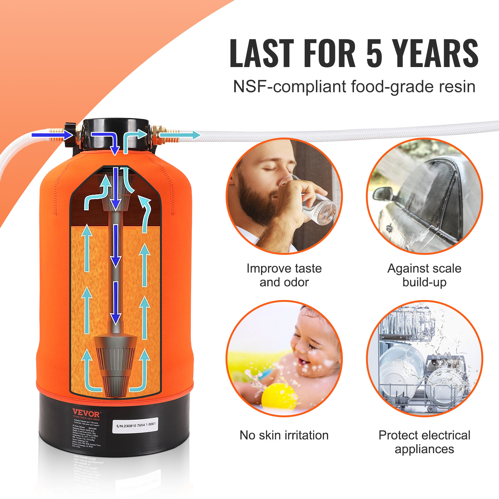 VEVOR Portable RV Water Softener 16,000 Grain Trailers RVs Boats Car Washing