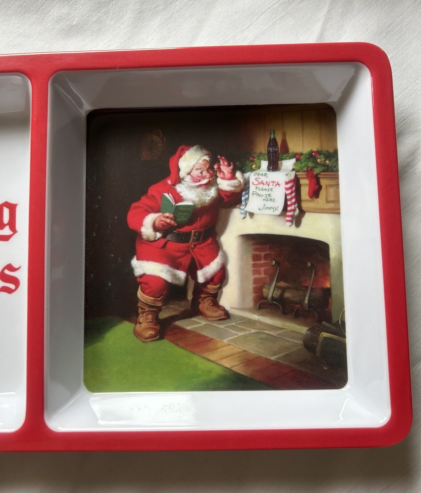 Coca Cola Two Section Melacore Xmas Tray. Dishwater Safe.