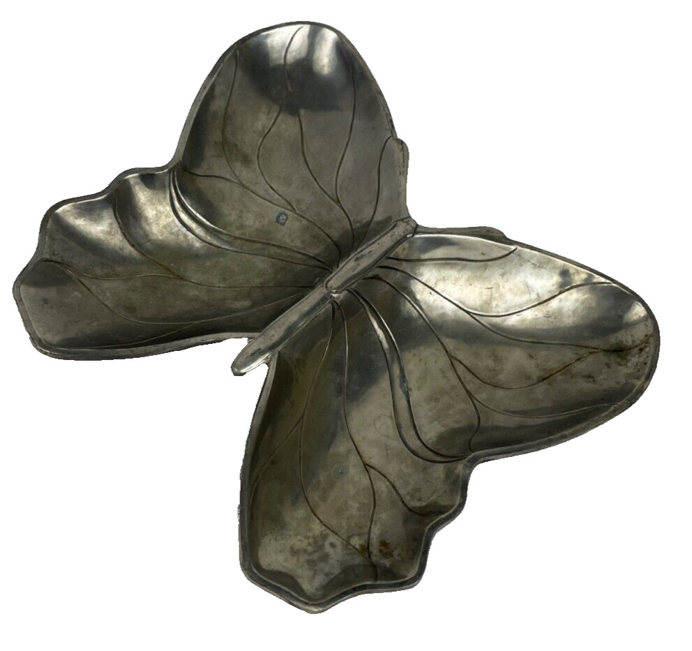 Large Vintage Butterfly Shaped Silver-Plated Dish, Decorative Wing Design, Delli