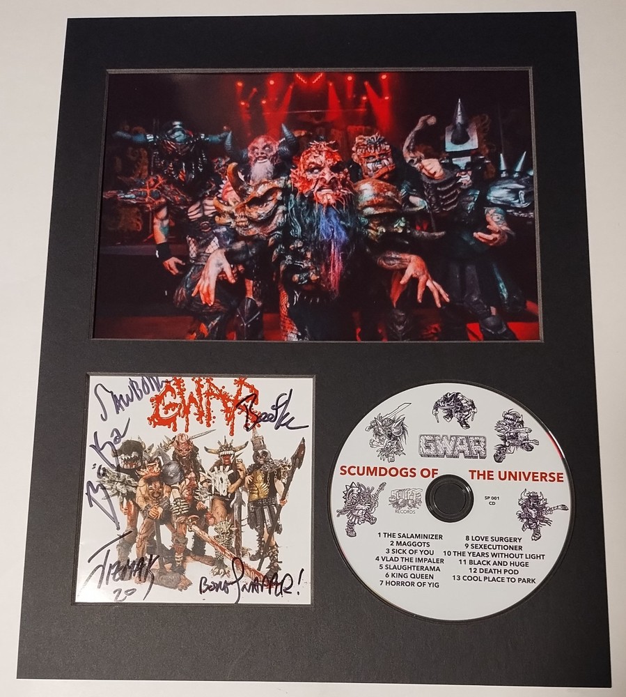 GWAR SIGNED SCUMBAGS OF THE UNINVERSE CD PHOTO FRAMED COA BEEFCAKE