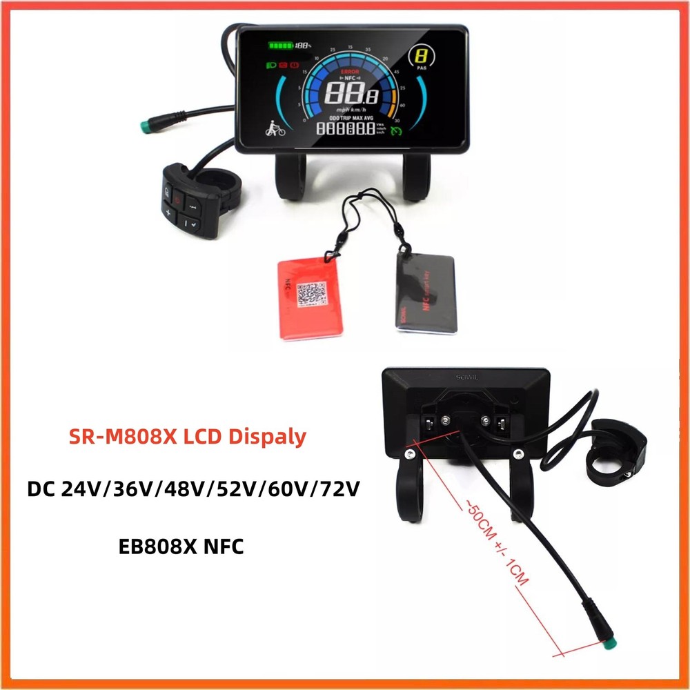 US Ebike 24V/36V/48V/52V/60V/72V NFC SR-M808X Display Speed Meter Control Panel