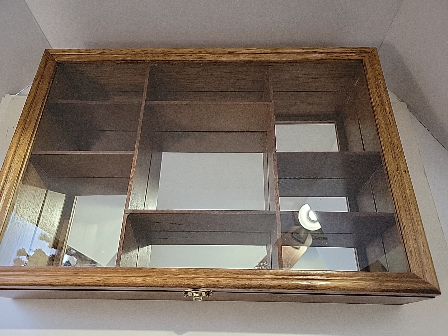 Vtg. Wood/Glass Mirrored Display Cabinet Case-Miniatures Collectibles-Hanging