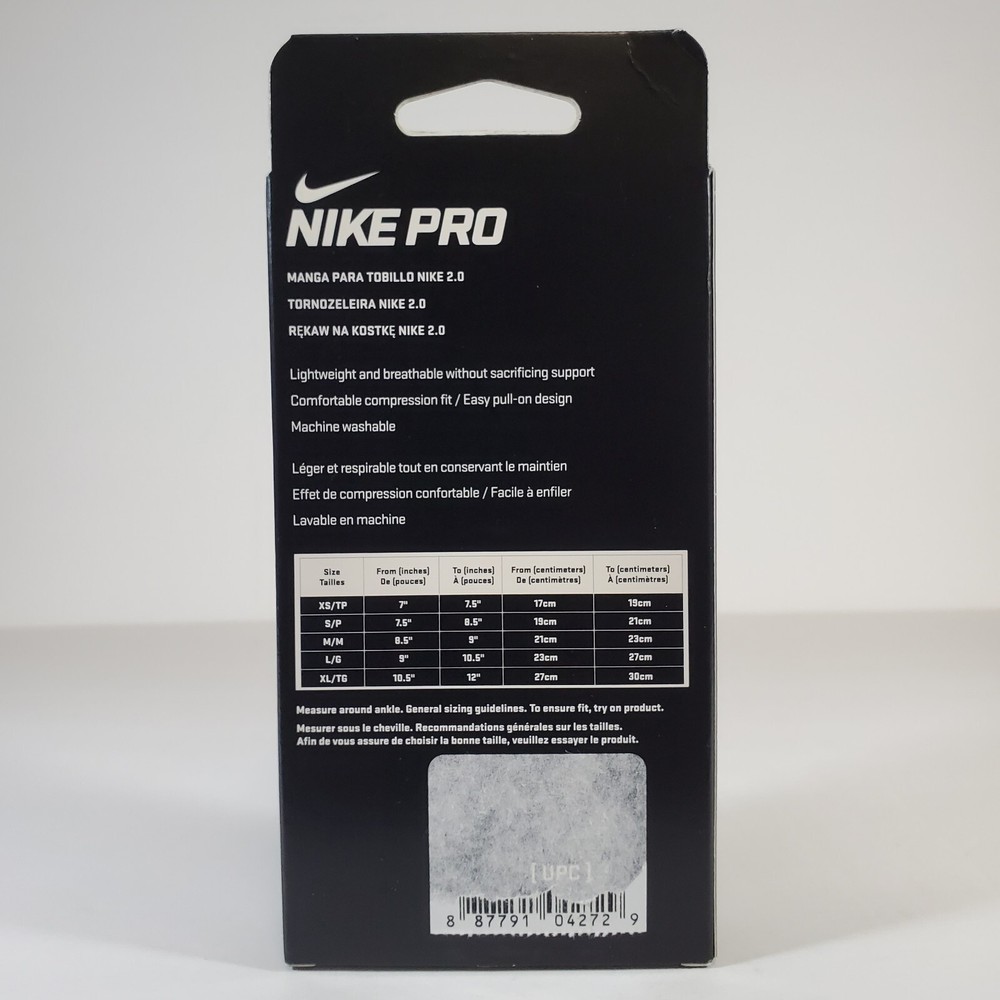 Nike Pro Ankle Sleeve 2.0 Pull On Lightweight Compression Fit Support Size Large