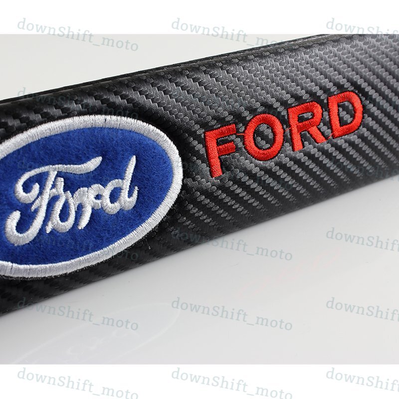 Set of NEW Black FORD Carbon Look Seat Belt Cover Shoulder Pads Embroidery Logo