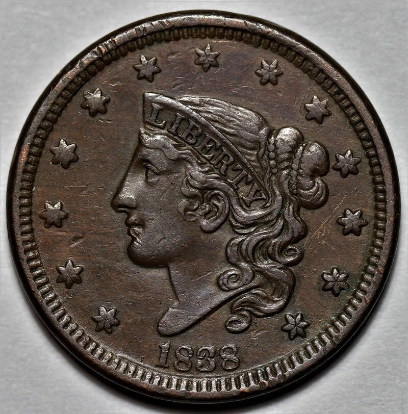 1838 Coronet Head Large Cent - US 1c Copper Coin