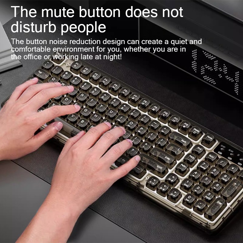 Transparent black Bluetooth wireless mouse and keyboard set: Fast connection.