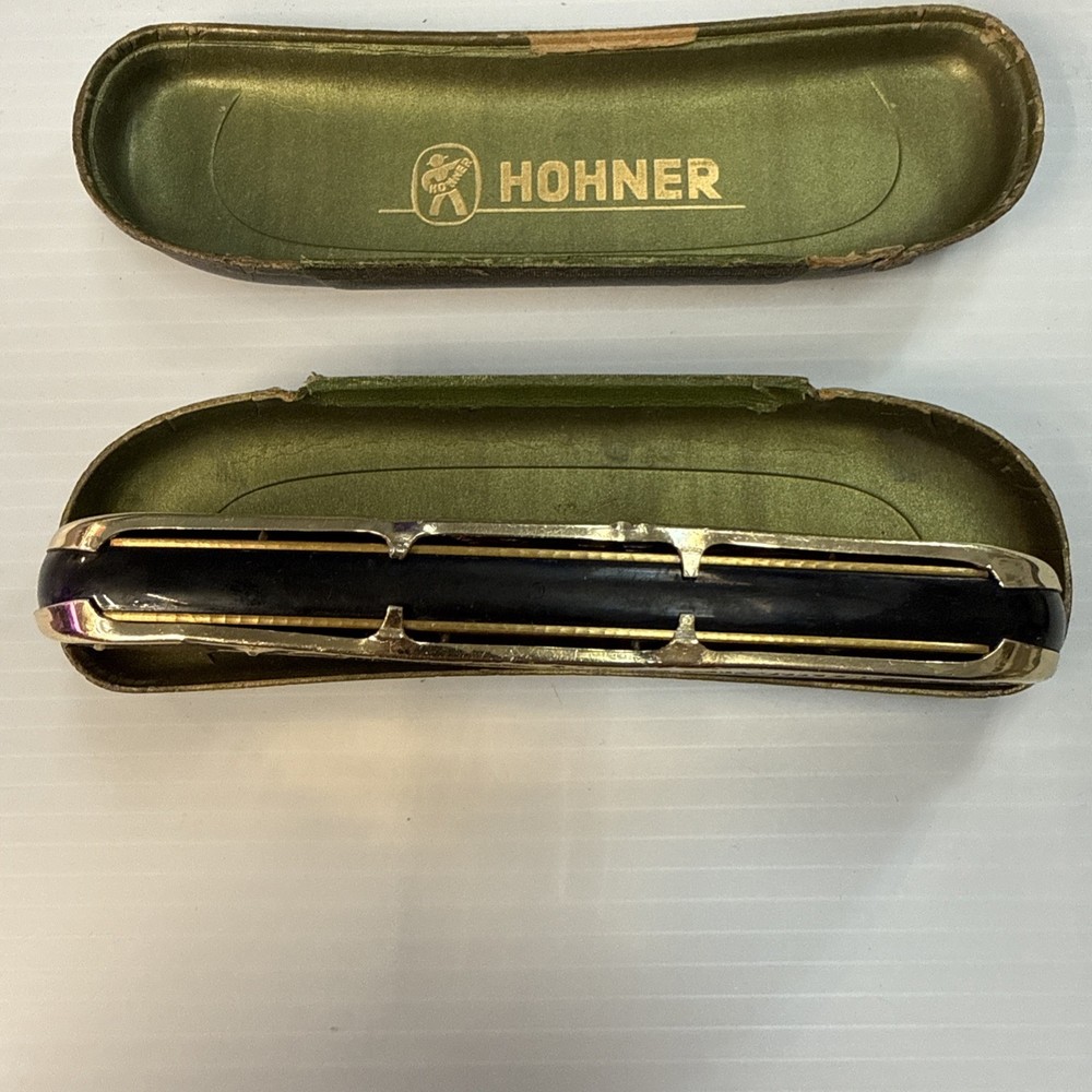 Hohner Comet Harmonica Harp Green Case Likely 1930s