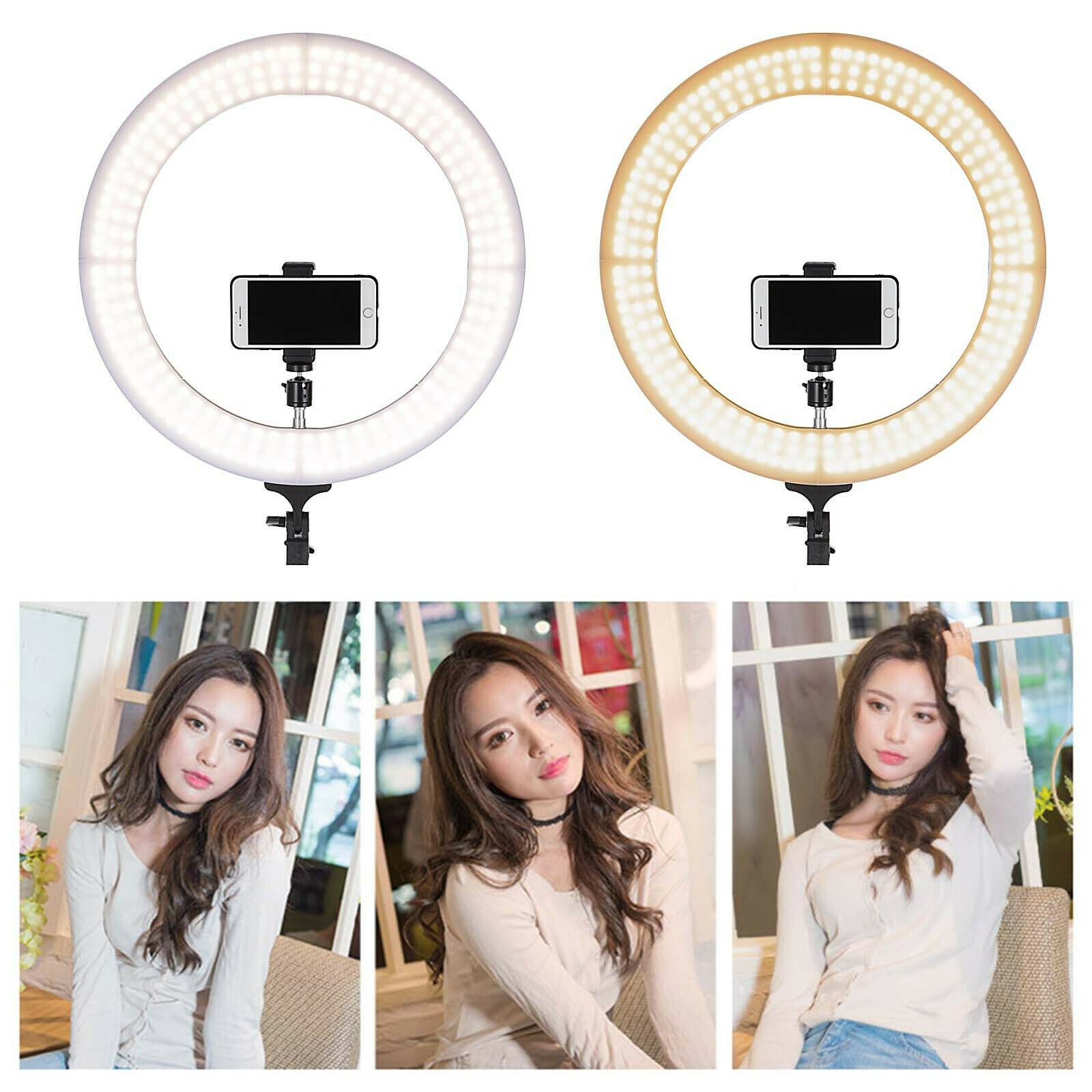 18" LED SMD Ring Light Kit with Stand Dimmable 6600K for Makeup Phone Camera