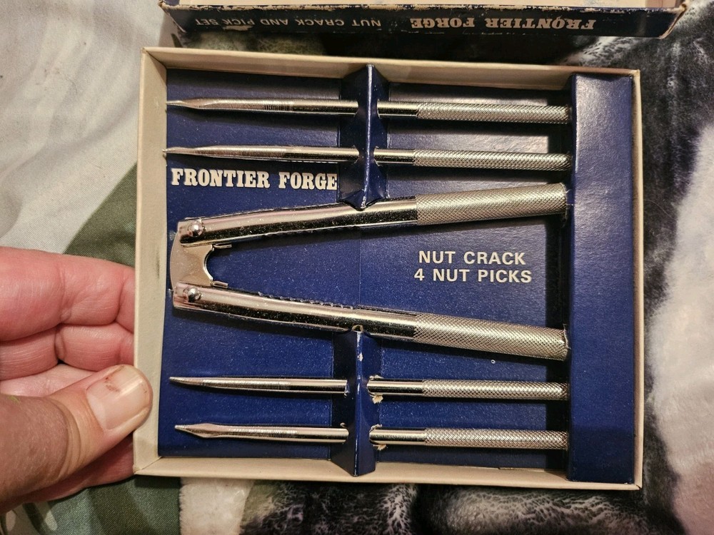 Vintage Frontier Forge Nut Cracker Set Picks Original Box J204A Christmas