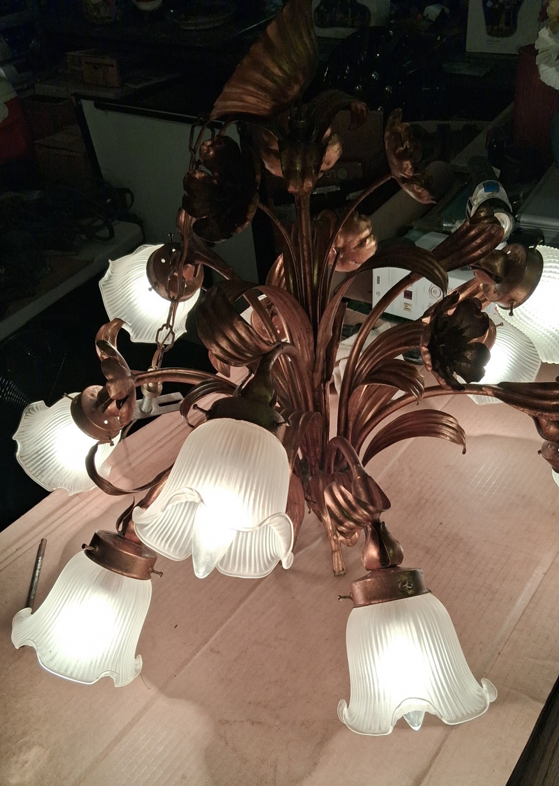 Italian Hollywood Regency Gilt Tole Chandelier 9 Lights (Banci?) Made In Italy