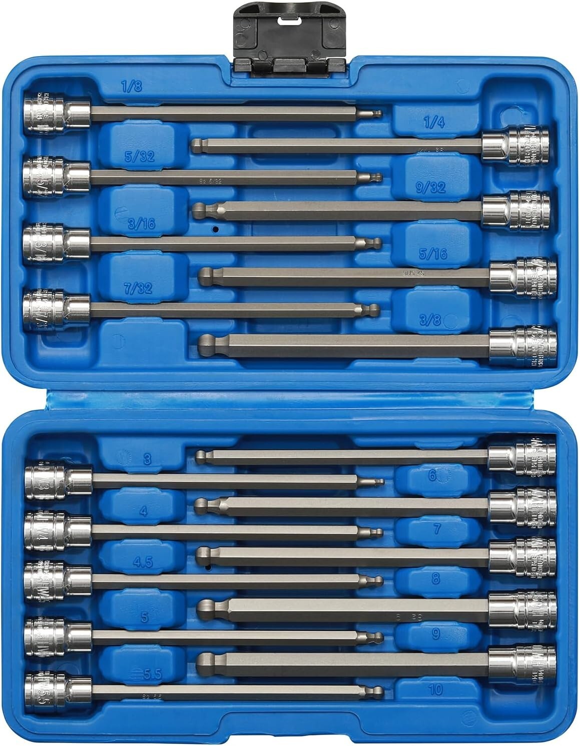 3/8"Drive Extra Long Ball-End Hex Bit Socket Set, 18 Piece Allen Socket Set, Met