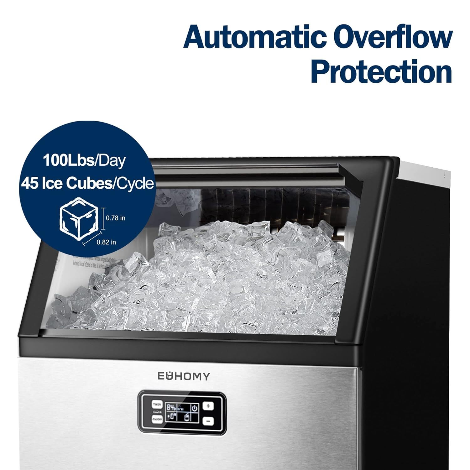EUHOMY Commercial Ice Maker Machine,100lbs/24H Stainless Steel Under Counter Use