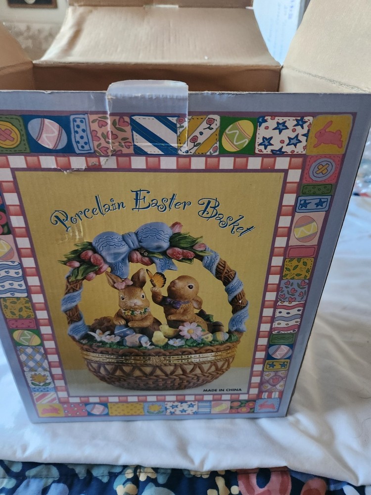 vintage porcelain Easter basket trinket box