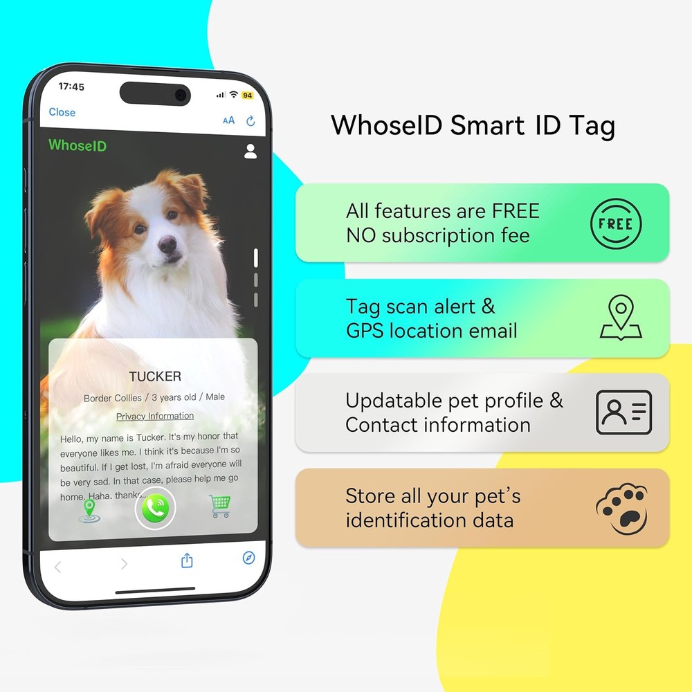 QR Code Dog Tag with NFC – Silent Silicone Pet ID with GPS & Emergency Contacts