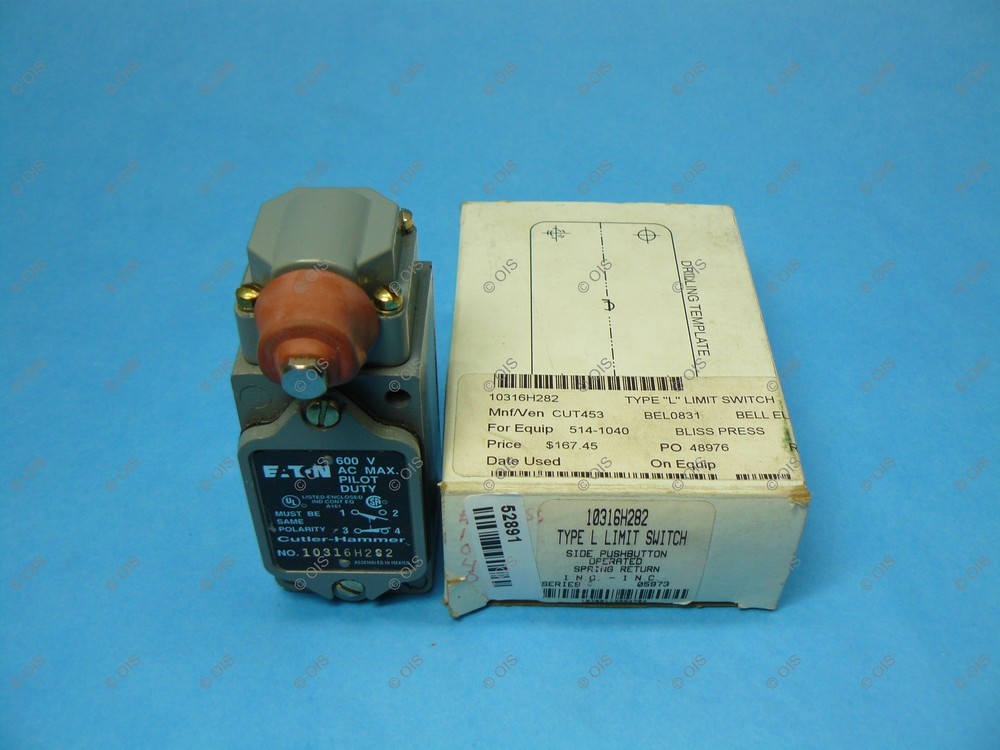Cutler Hammer 10316H282 Limit Switch Side Pushbutton Spring Return New