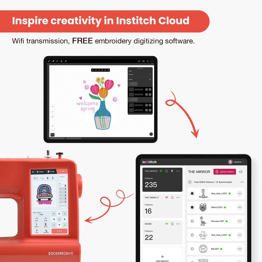 POOLIN EOC05RE（2in1） Sewing and Embroidery Machine Computerized Large LCD.