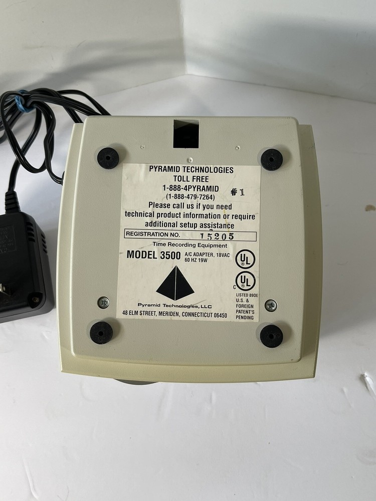 Pyramid Technologies Model 3500 Time Clock Used NO KEY