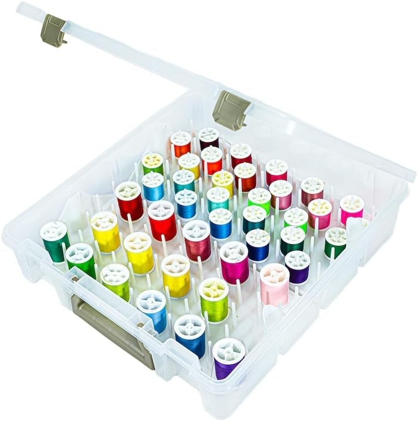 Stackable Super Satchel Thread Box - 108 Pegs and Removable Trays for Crafting