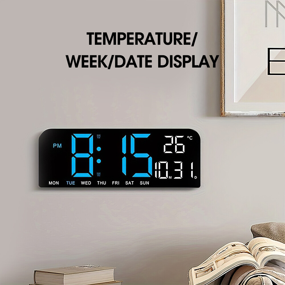 10" Digital Wall Clock Large Display with Auto-Dimming Date/Week/Temperature