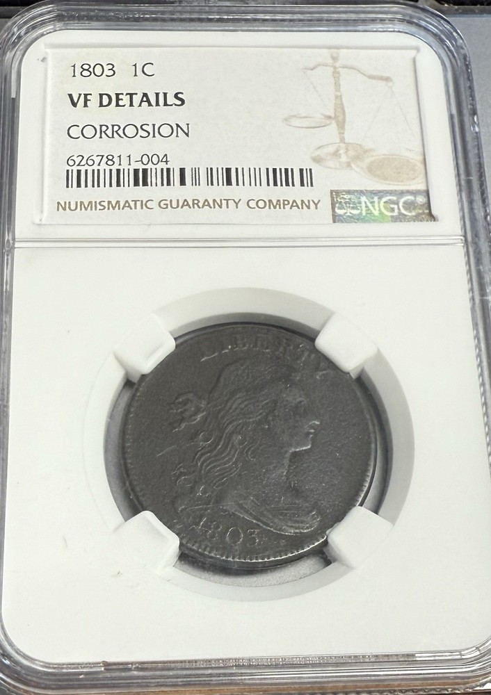 1803 1c Draped Bust Large Cent NGC VF Details Env. Damage