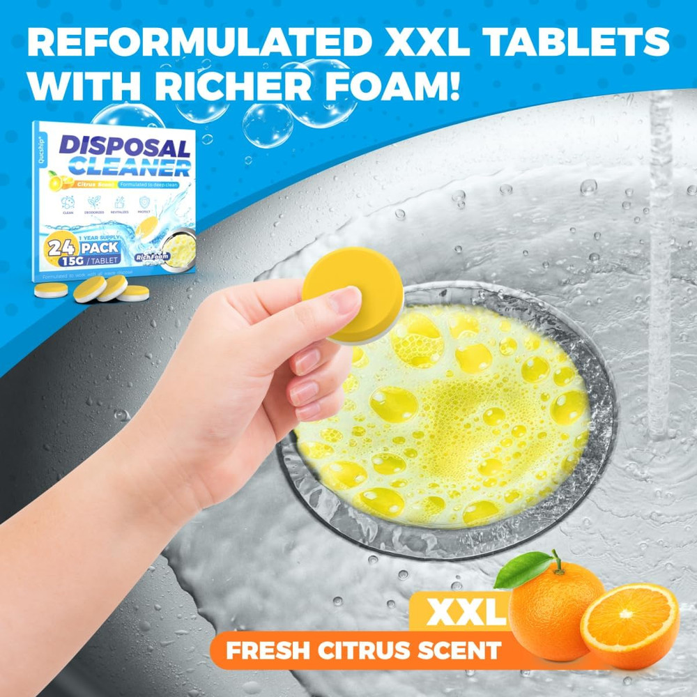 Garbage Disposal Cleaner and Deodorizer Tablets - 24 Pack, Powerful XXL Foaming
