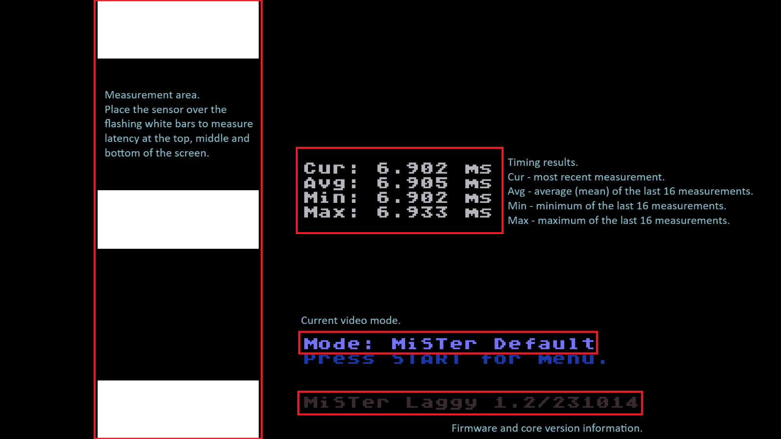 MiSTer Laggy v1.3 Display Lag Tester for the MiSTer FPGA