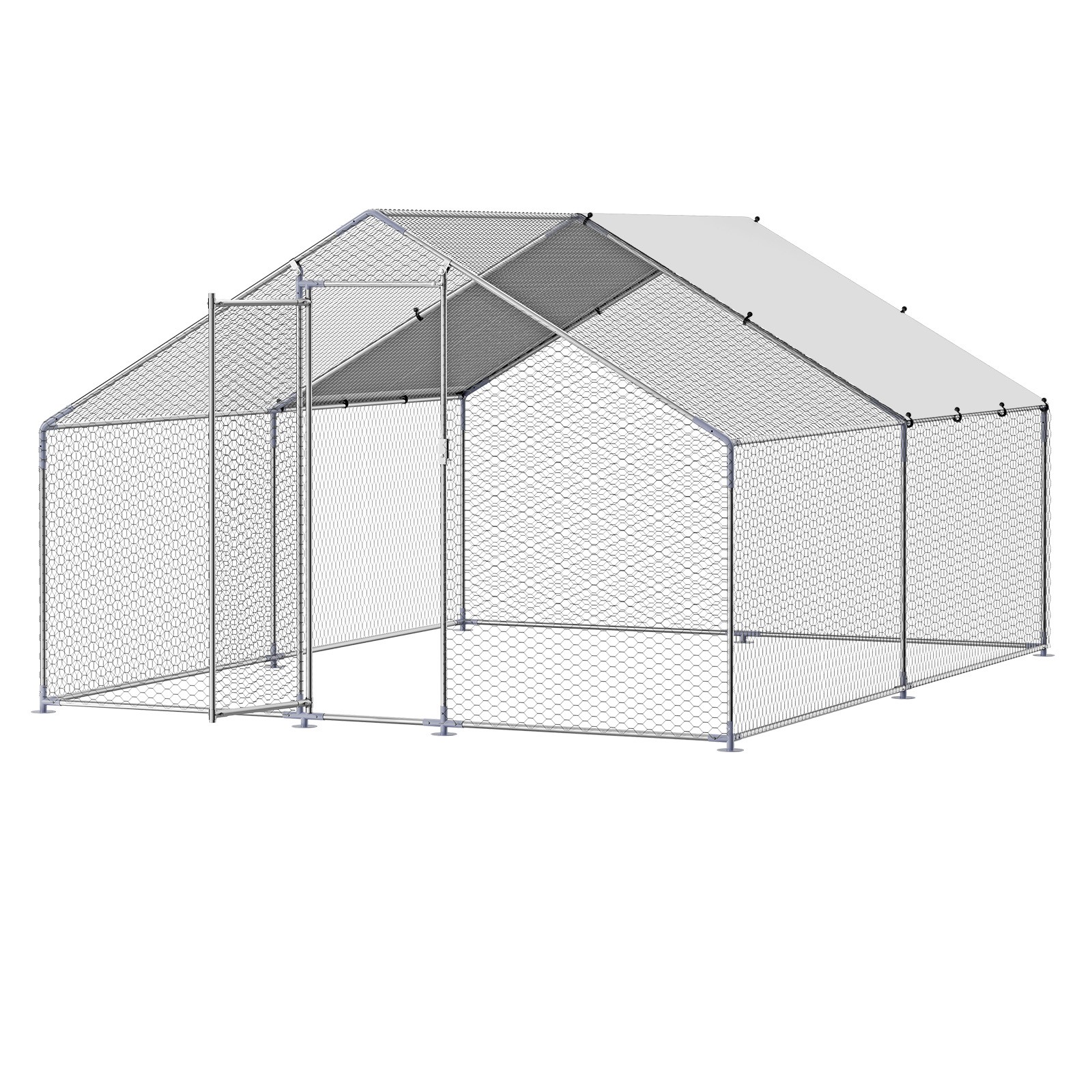 Metal Chicken Coop 9.8x13.1x6.5 ft Walk-in Chicken Run with Cover Spire Roof