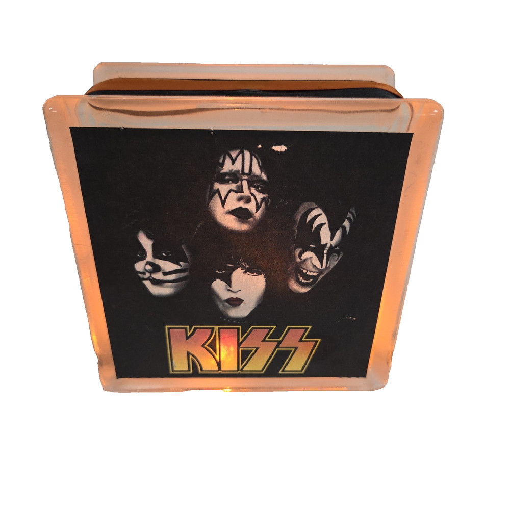 KISS Lighted Glass Block Orange 6 x 6 x 3 Classic Rock Custom Made