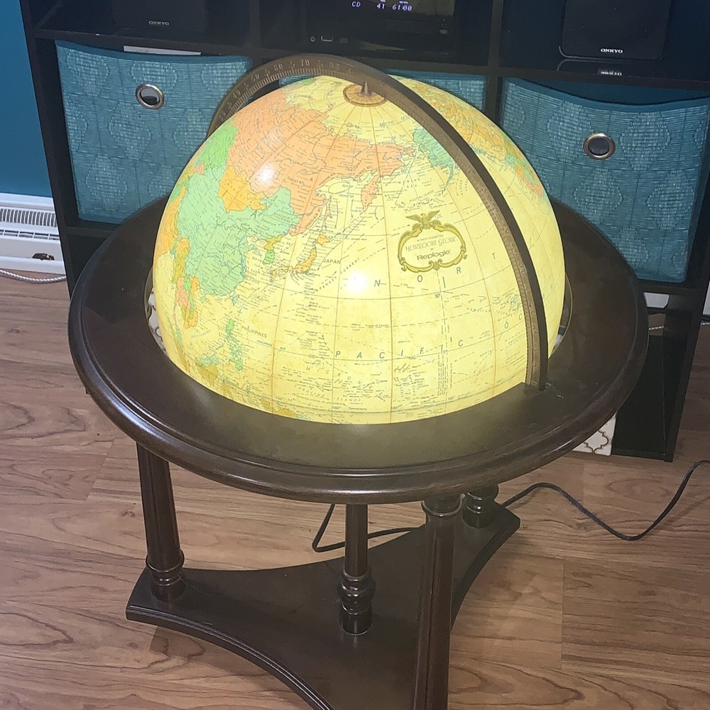 Replogle Heirloom Illuminated Floor Globe 16" Solid Wood Base Vintage 70's