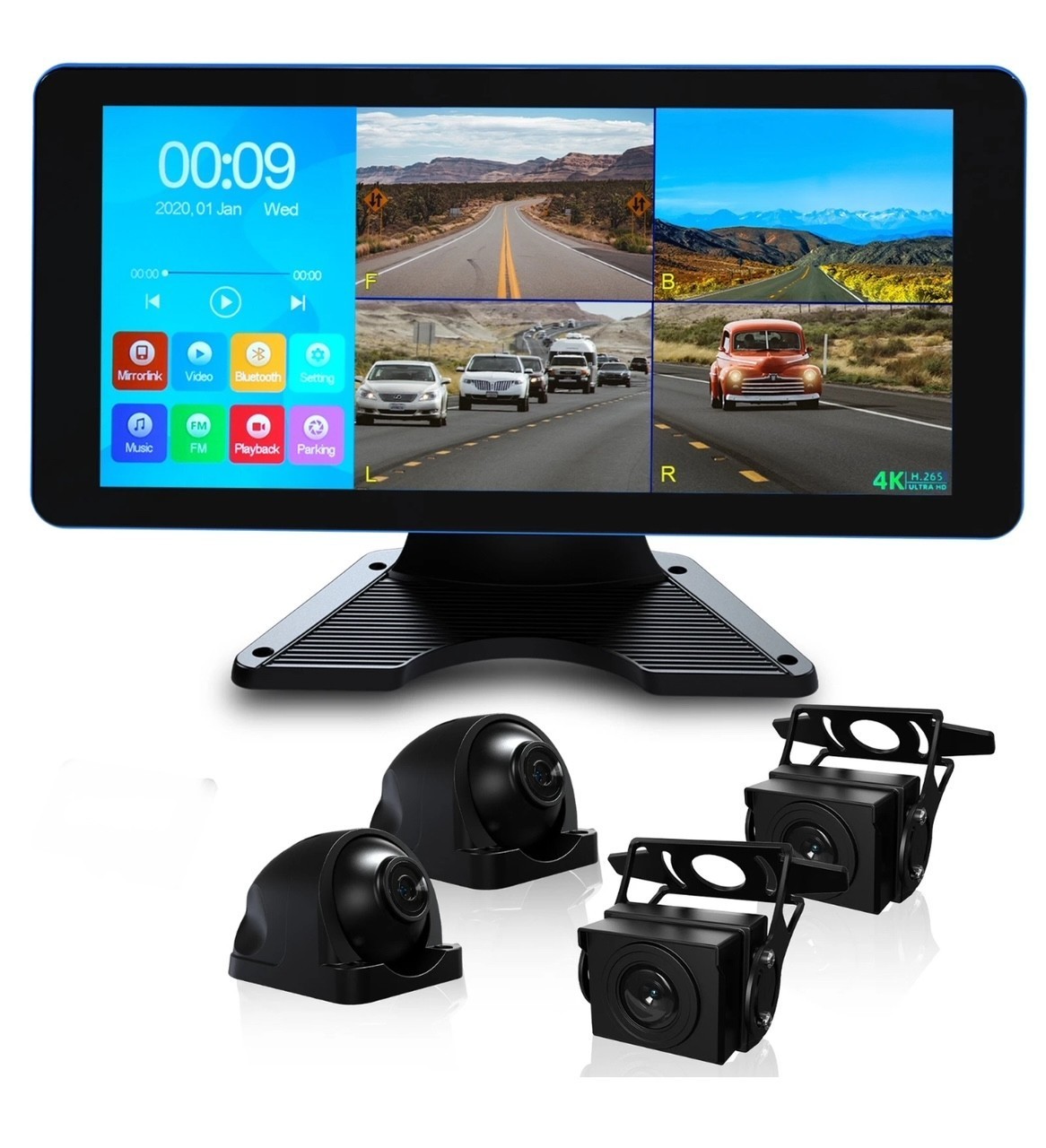 4CH 4K Backup Camera System 10.36" Monitor for RV Truck Trailer Van Rear Side