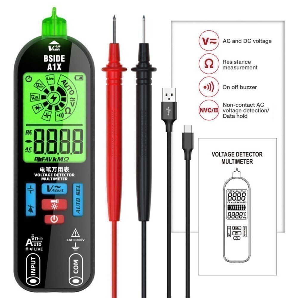 Smart Digital Multimeter Tester Rechargeable Electrical Voltmeter AC DC Bylkktcd