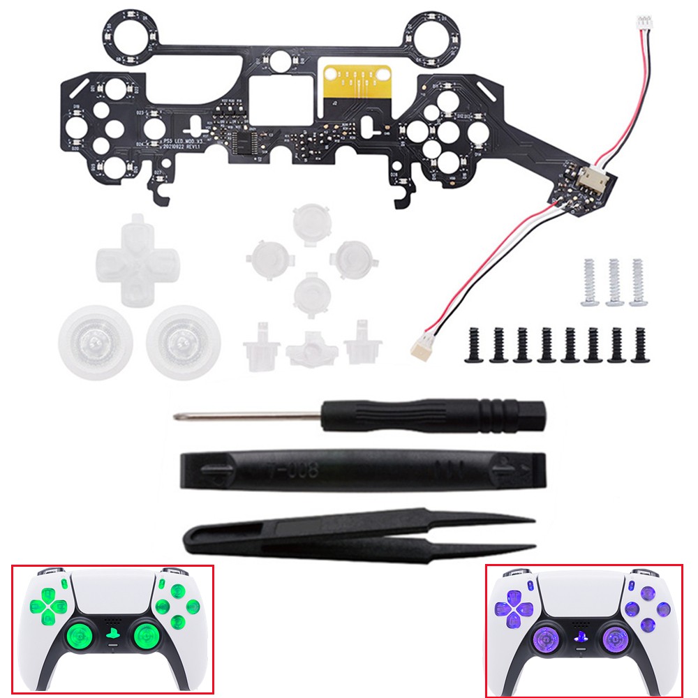 DIY Colored LED Light Board D-Pad Face Buttons Thumbsticks For PS5 Controller