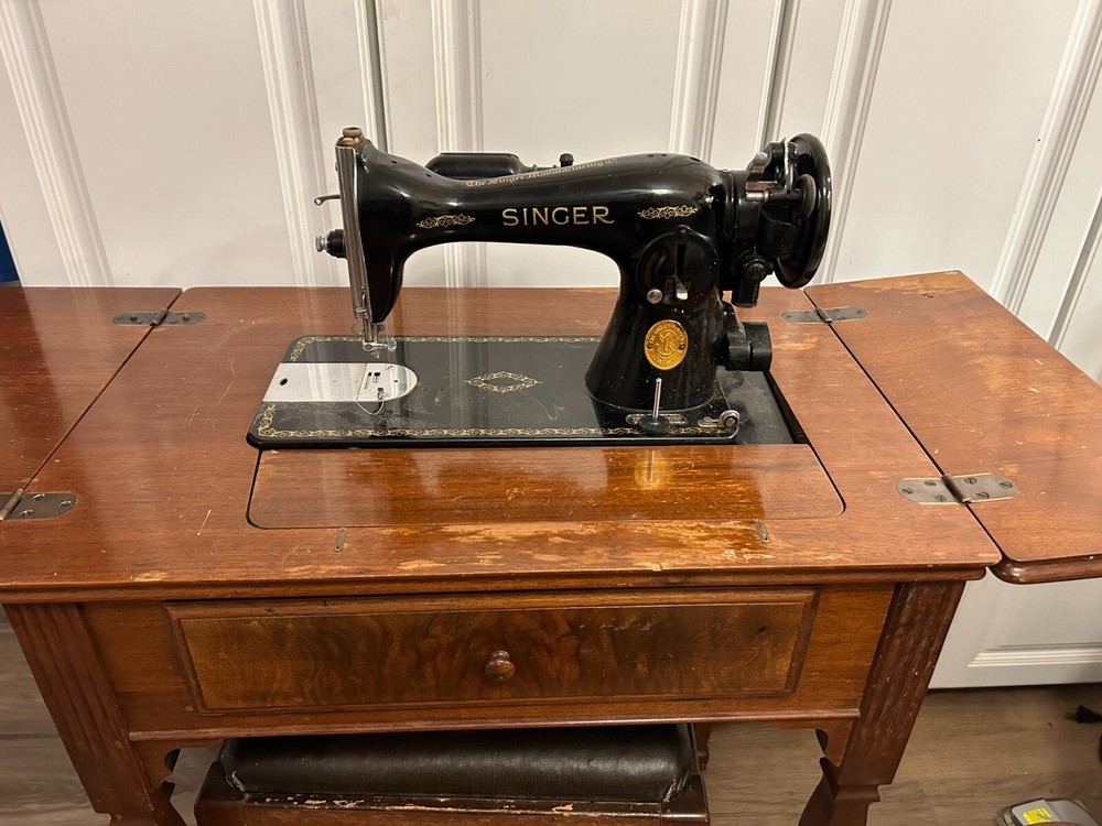 Singer Sewing Machine 1951 with custom table, stool, and accessories