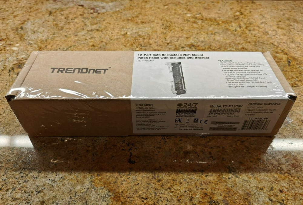 TRENDnet 12-Port Cat6 TC-P12C6V Unshielded Wall Mount Patch Panel w/89D Bracket